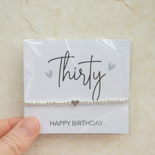 30th Birthday Silver Beaded Bracelet - Three Bears Emporium