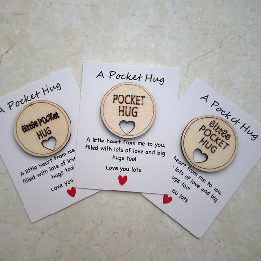 A pocket hug token on the card with loving message
