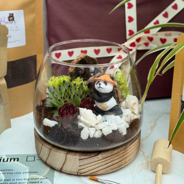 Glass Globe Terrarium Kit on Wooden Base with Animal Fairy Figurine