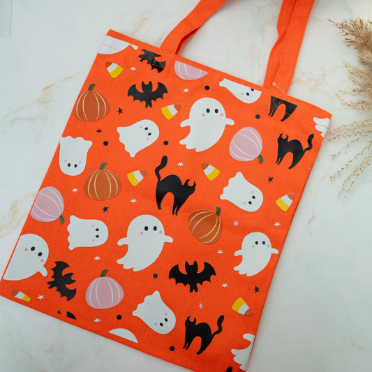 Spooky Ghost Print Polycotton Tote Bag