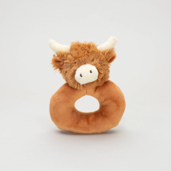 Horny Highland Brown Cow Baby Plush Rattle - Three Bears Emporium
