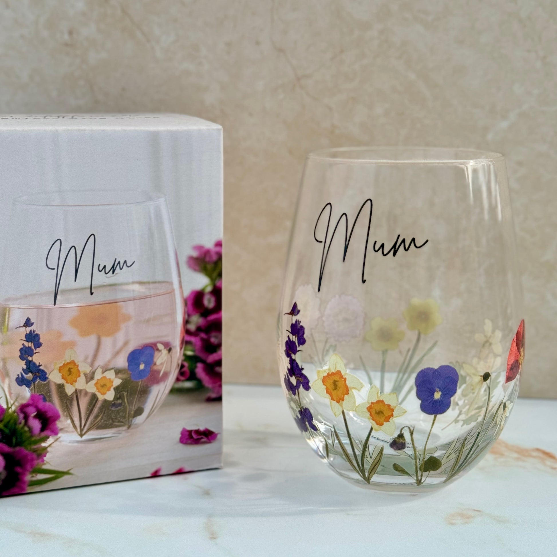Mum Floral Wine Glass - Three Bears Emporium