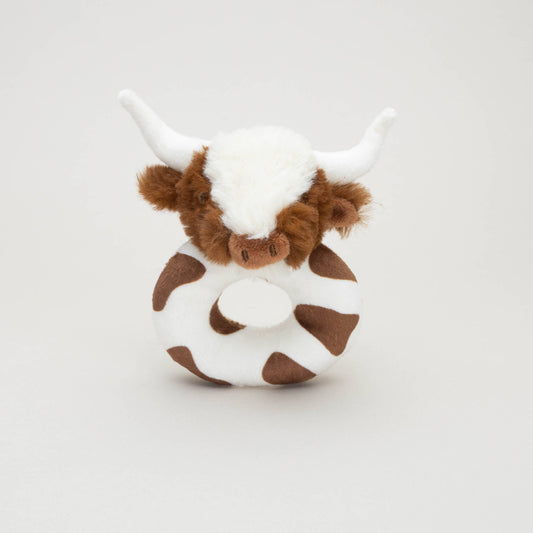 Texas Longhorn Highland Brown Cow Baby Plush Rattle - Three Bears Emporium